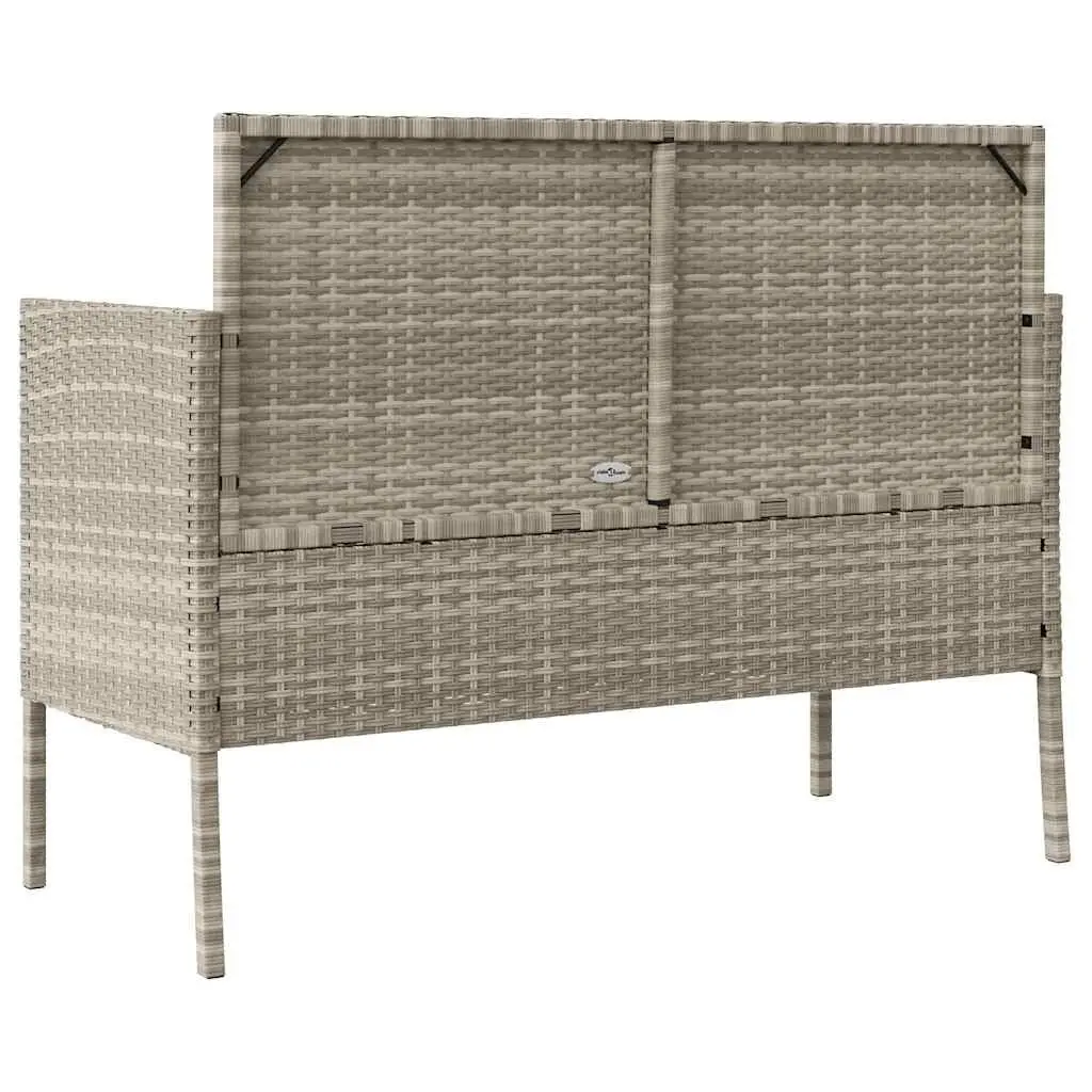 Outdoor Garden Bench with Storage Cushion Seat Poly Rattan Grey Patio Furniture