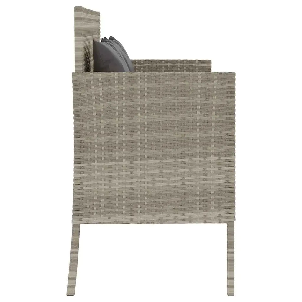Outdoor Garden Bench with Storage Cushion Seat Poly Rattan Grey Patio Furniture