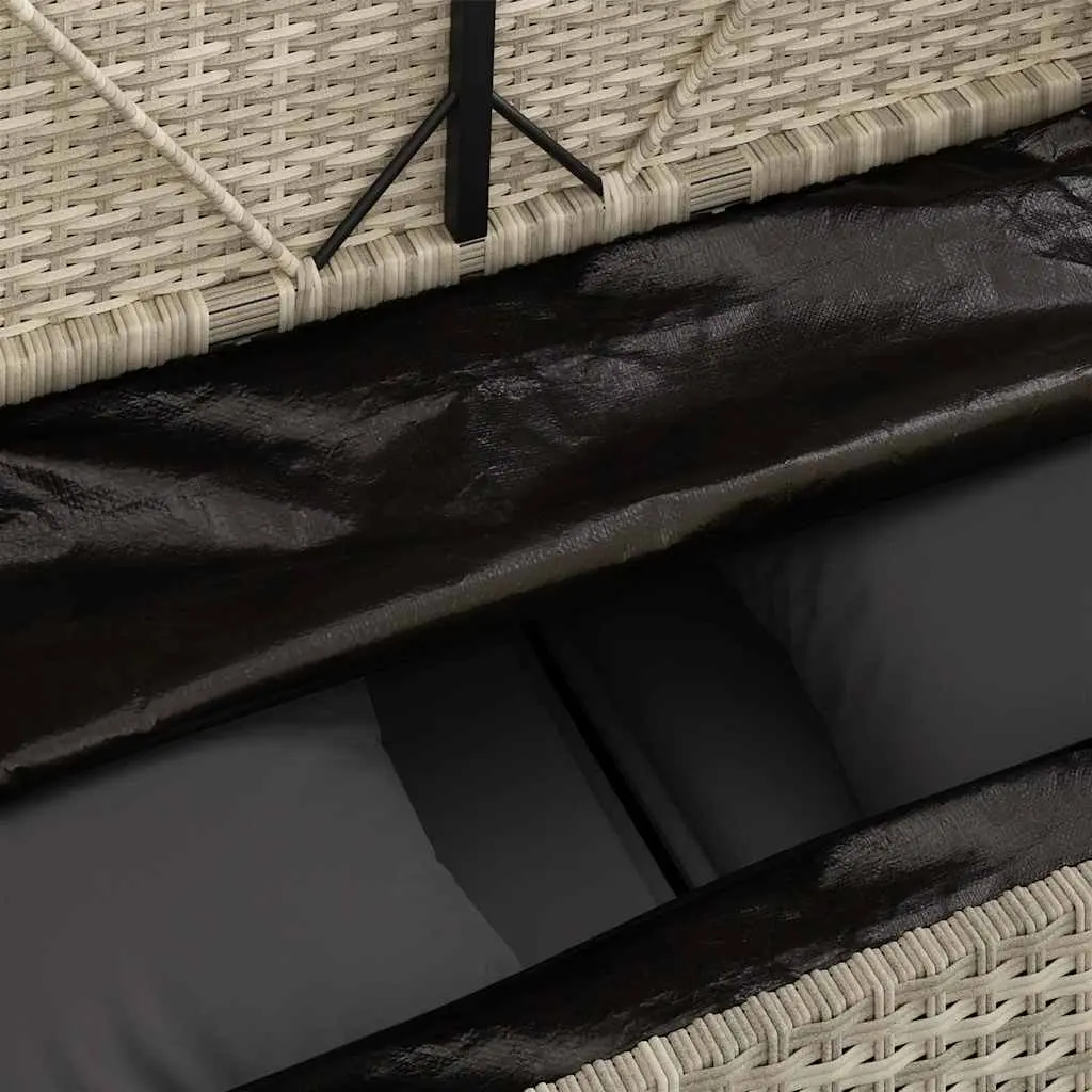 Outdoor Garden Bench with Storage Cushion Seat Poly Rattan Grey Patio Furniture