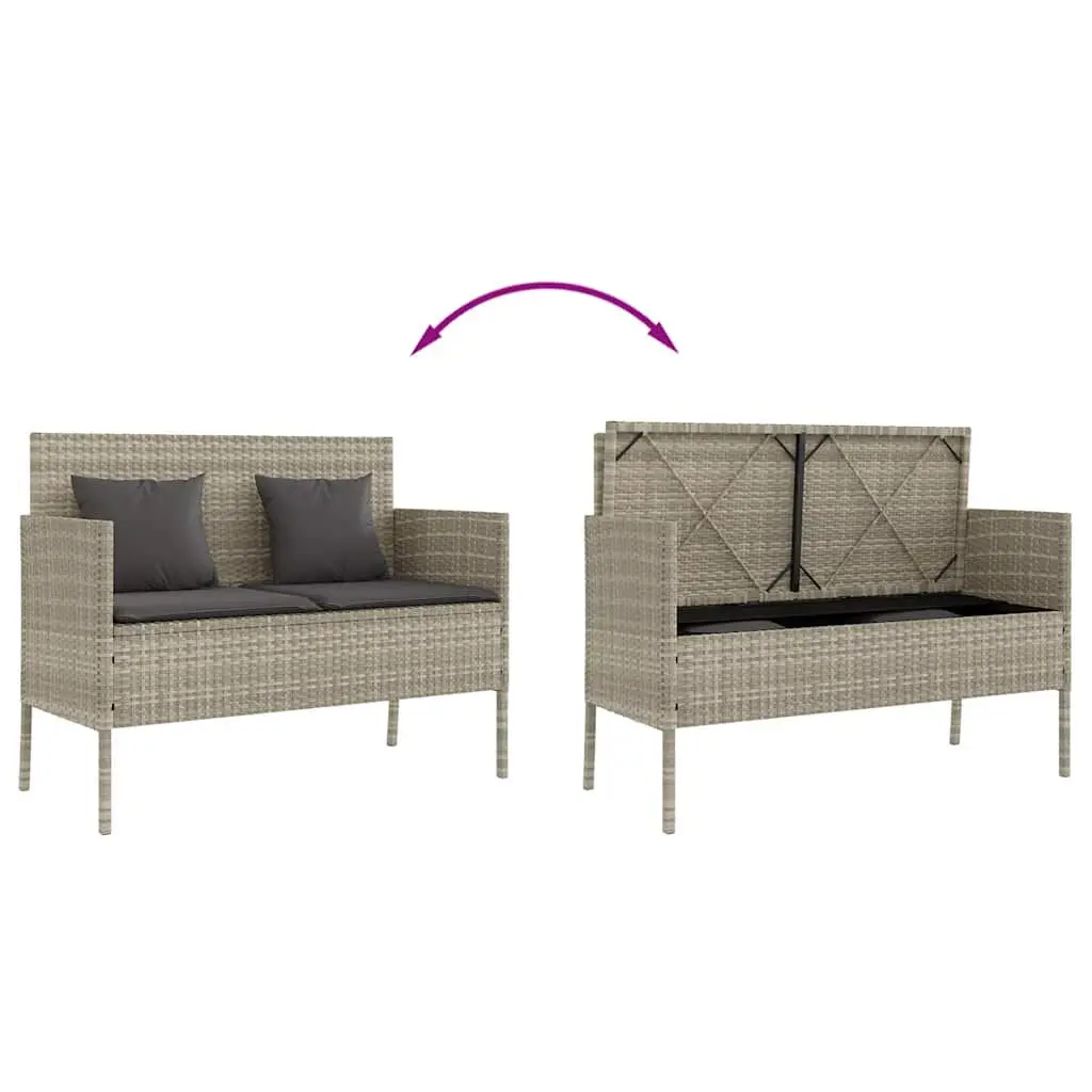 Outdoor Garden Bench with Storage Cushion Seat Poly Rattan Grey Patio Furniture