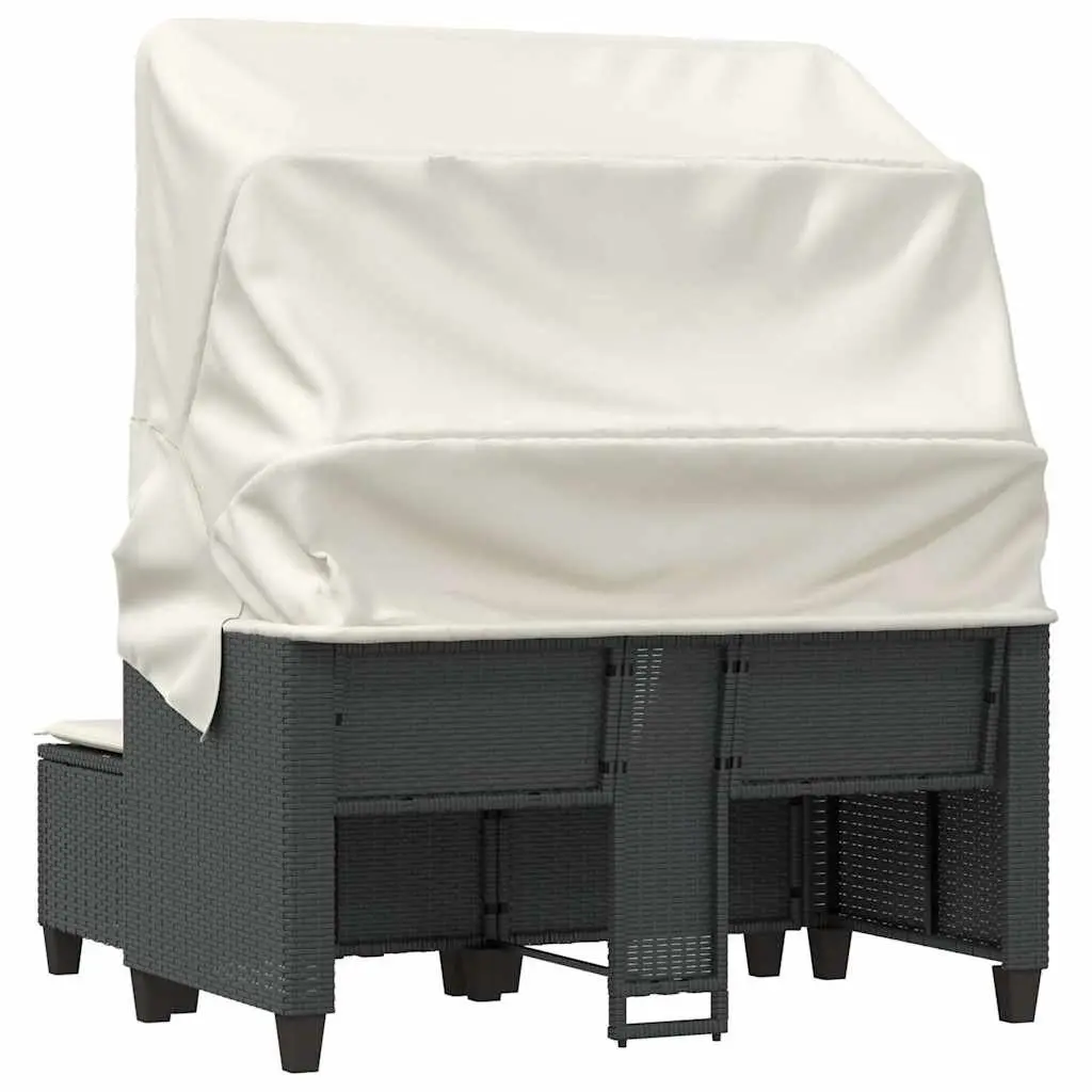 Outdoor Garden Sofa 2-Seater with Retractable Canopy and Stools Black Poly