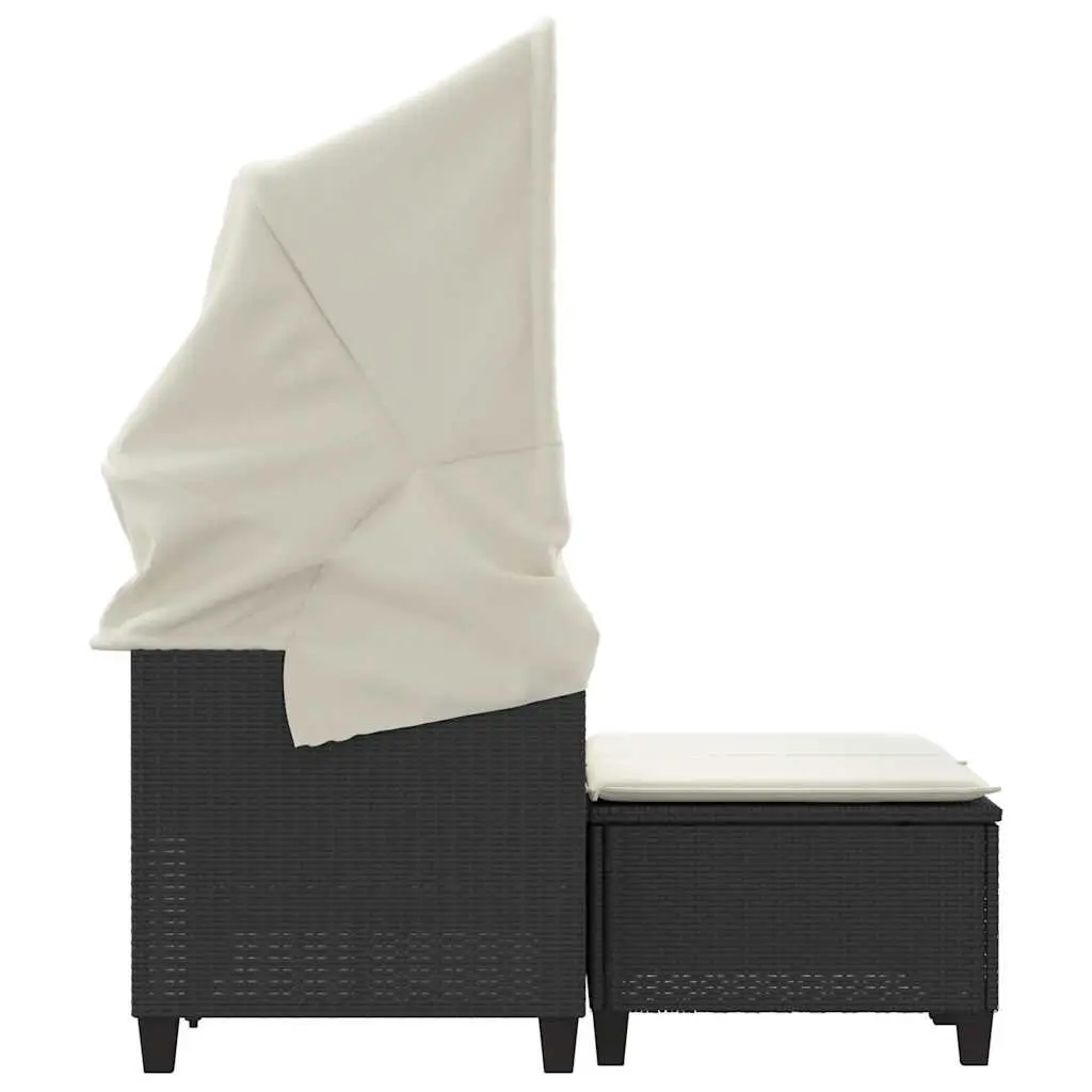 Outdoor Garden Sofa 2-Seater with Retractable Canopy and Stools Black Poly