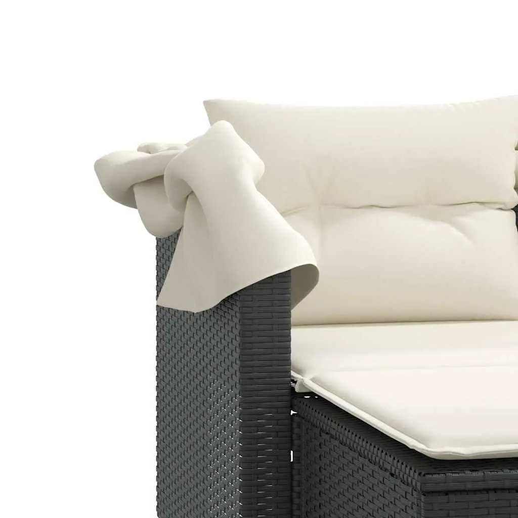 Outdoor Garden Sofa 2-Seater with Retractable Canopy and Stools Black Poly