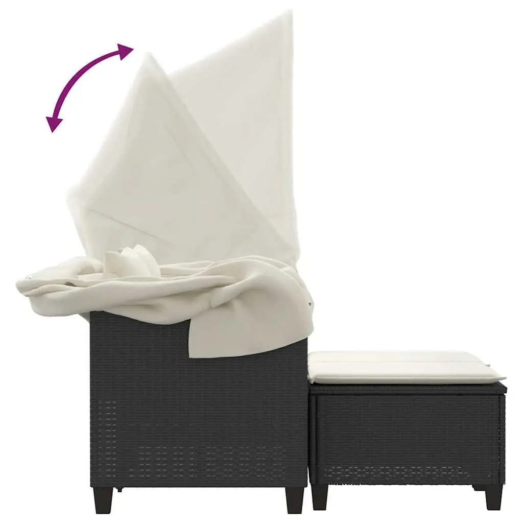 Outdoor Garden Sofa 2-Seater with Retractable Canopy and Stools Black Poly