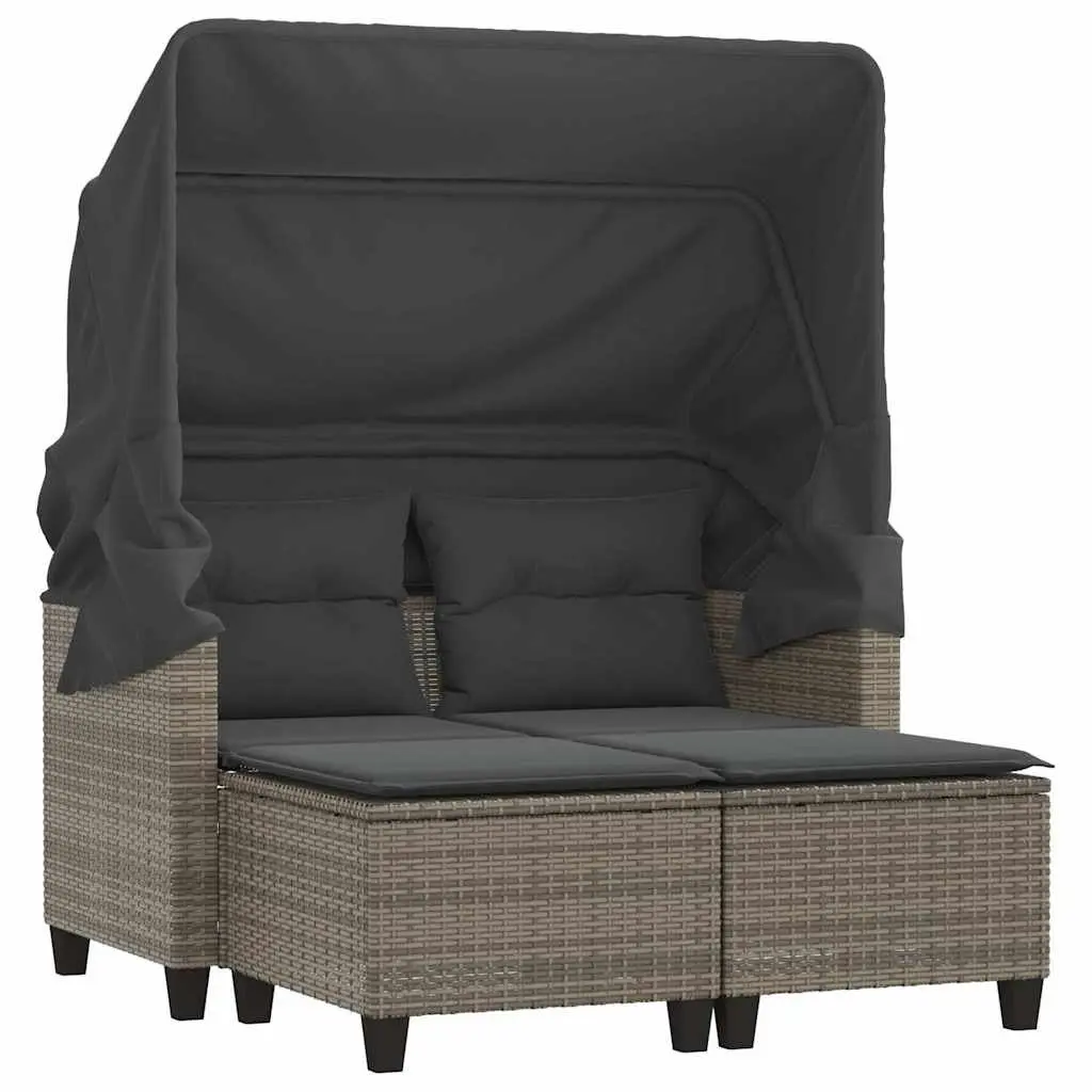 Garden Sofa 2-Seater Outdoor with Canopy Grey Rattan
