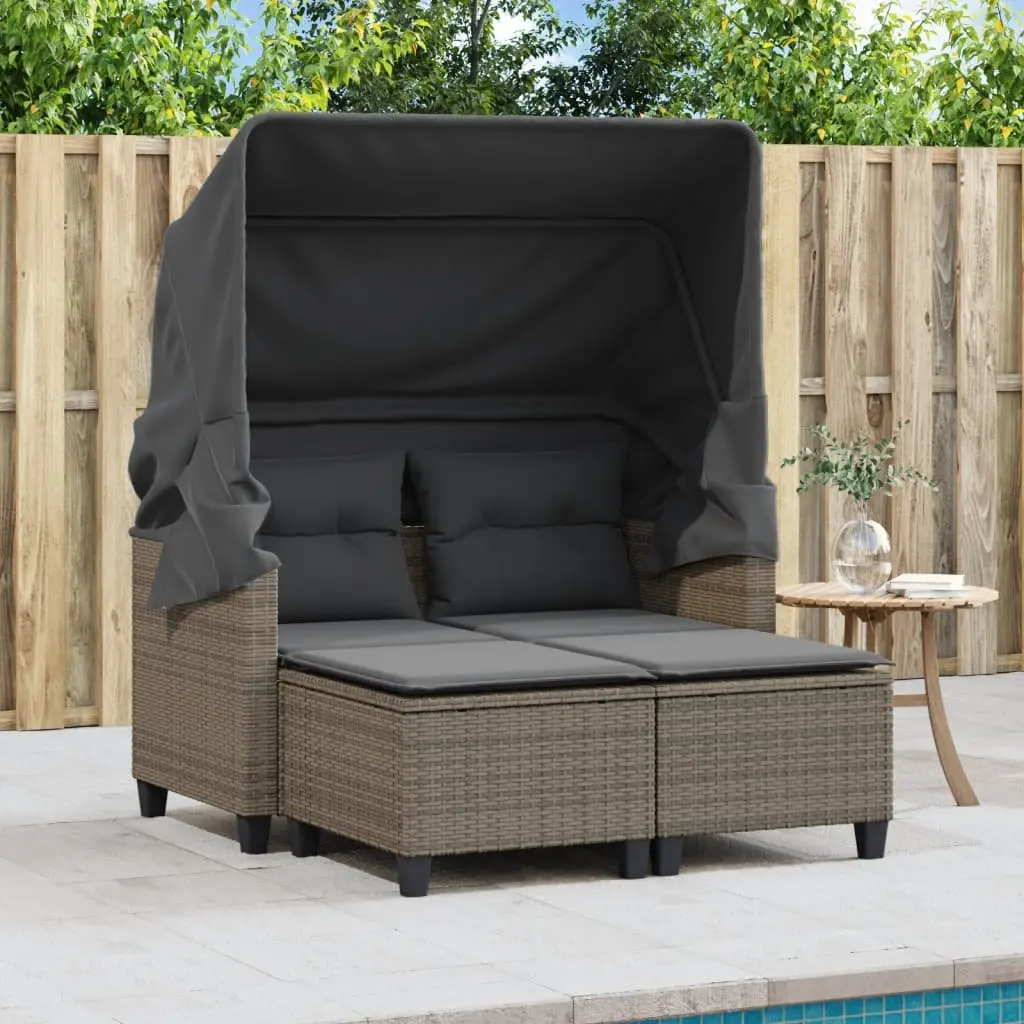 Garden Sofa 2-Seater Outdoor with Canopy Grey Rattan