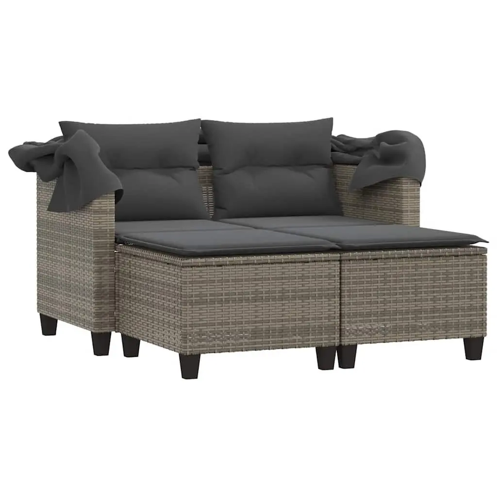 Garden Sofa 2-Seater Outdoor with Canopy Grey Rattan