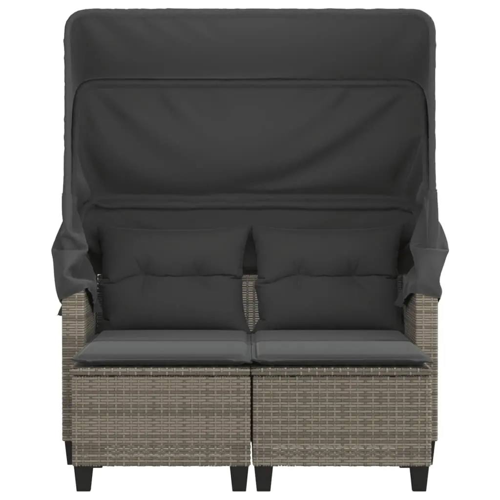 Garden Sofa 2-Seater Outdoor with Canopy Grey Rattan