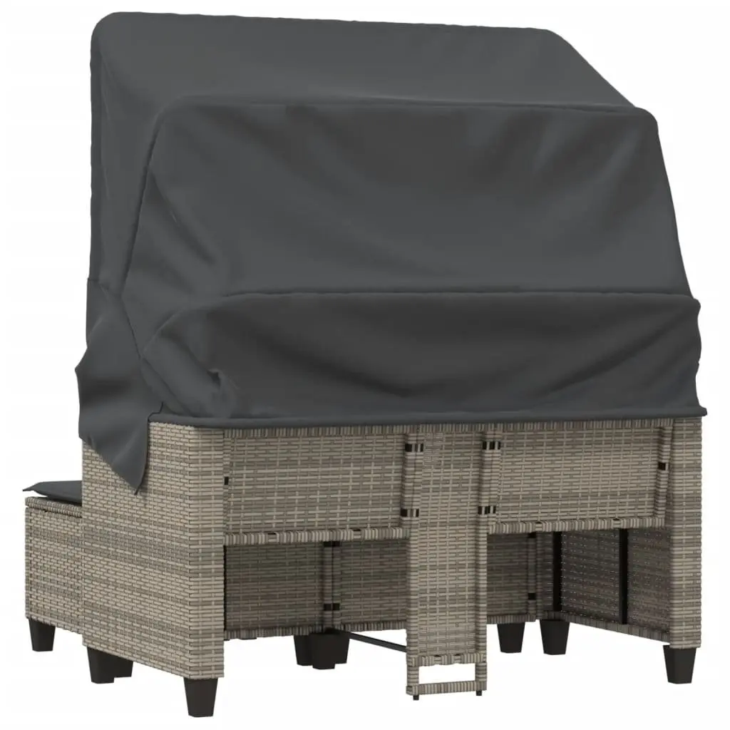Garden Sofa 2-Seater Outdoor with Canopy Grey Rattan