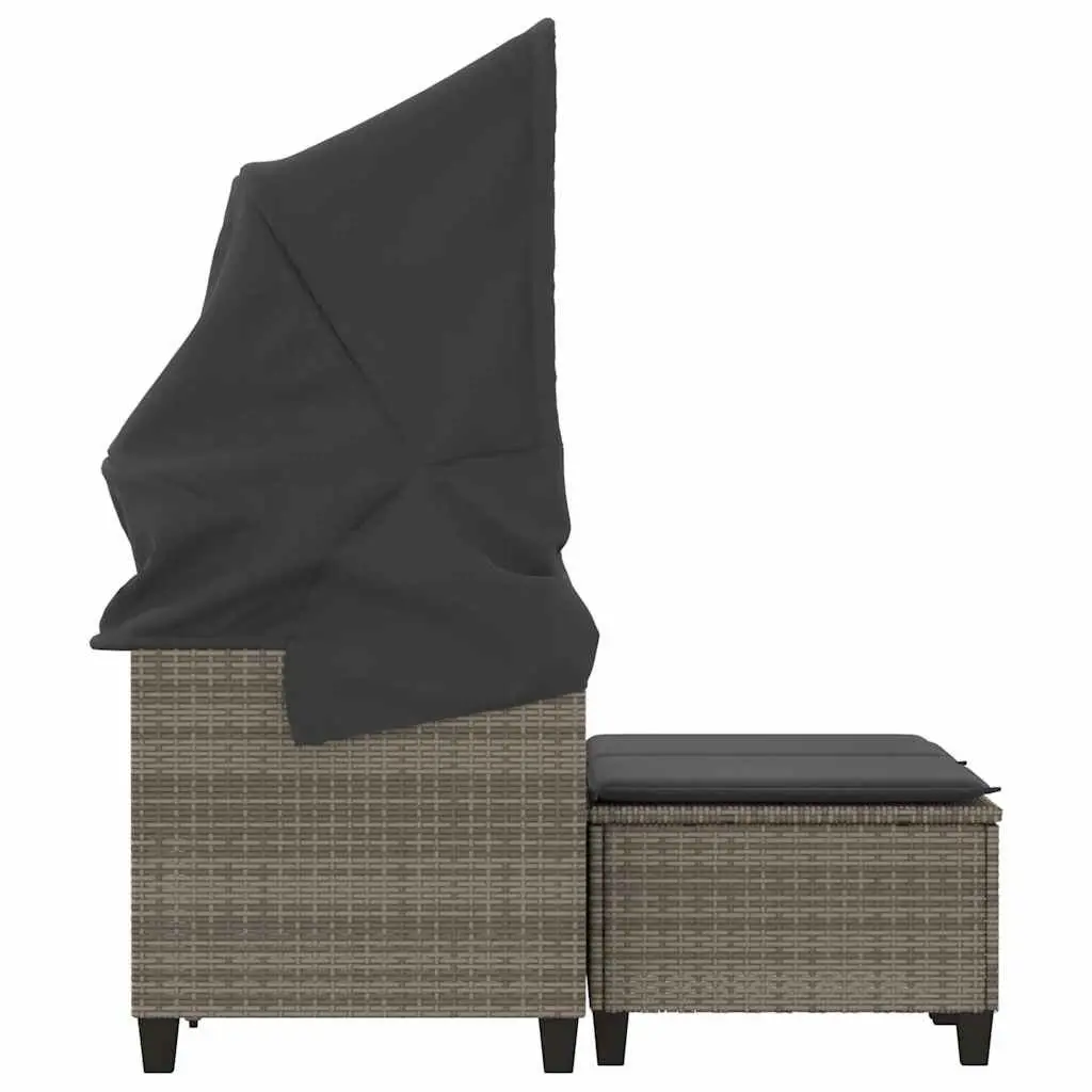 Garden Sofa 2-Seater Outdoor with Canopy Grey Rattan