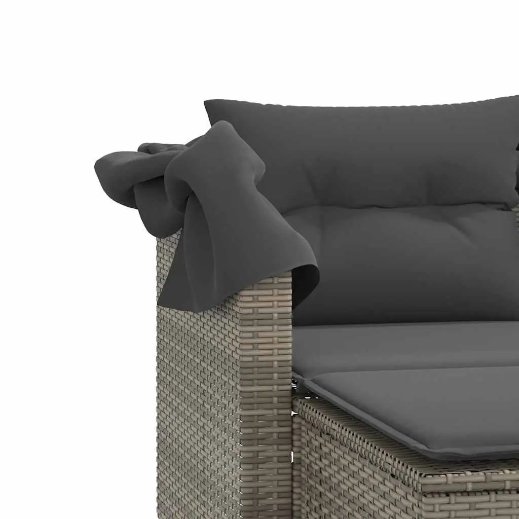 Garden Sofa 2-Seater Outdoor with Canopy Grey Rattan
