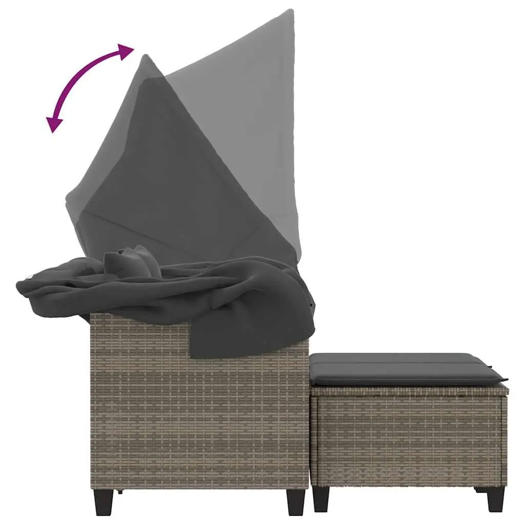 Garden Sofa 2-Seater Outdoor with Canopy Grey Rattan