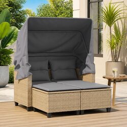 2-Seater Garden Sofa Set with Retractable Canopy Beige
