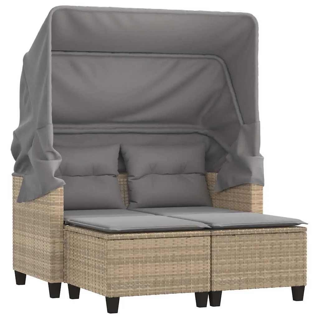 Garden Sofa 2-Seater with Canopy and Stools Beige Outdoor