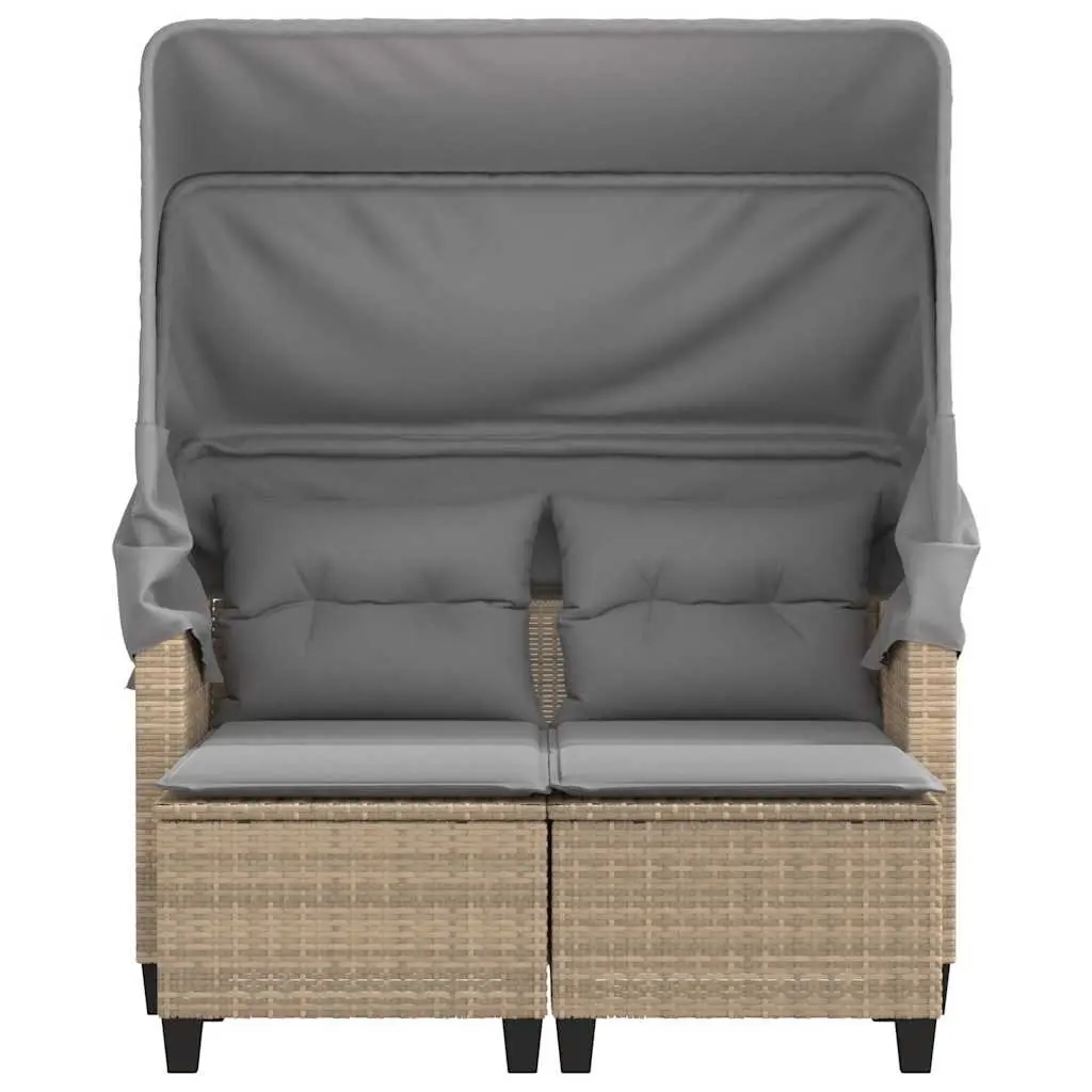 Garden Sofa 2-Seater with Canopy and Stools Beige Outdoor