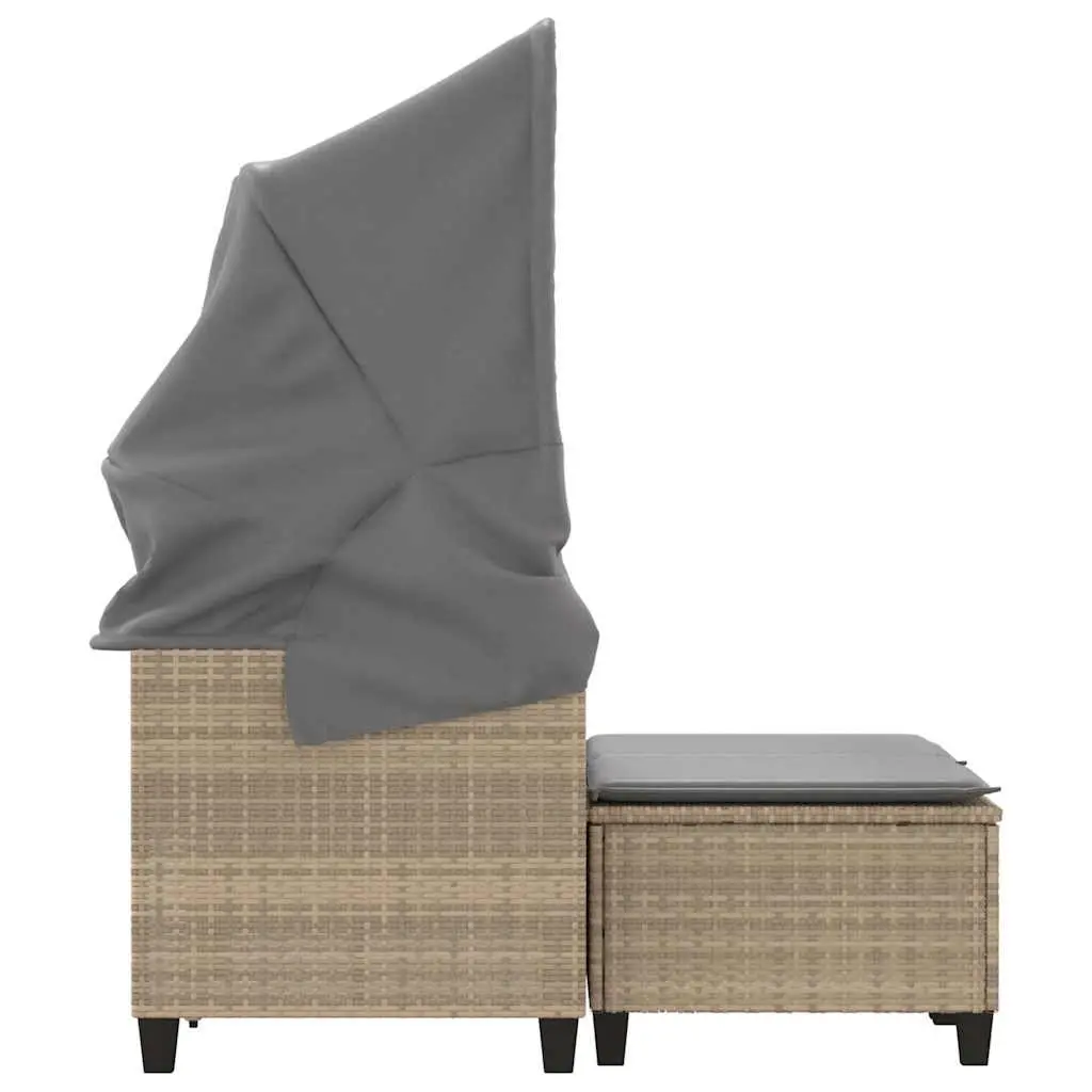 Garden Sofa 2-Seater with Canopy and Stools Beige Outdoor