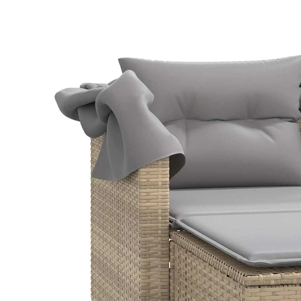 Garden Sofa 2-Seater with Canopy and Stools Beige Outdoor