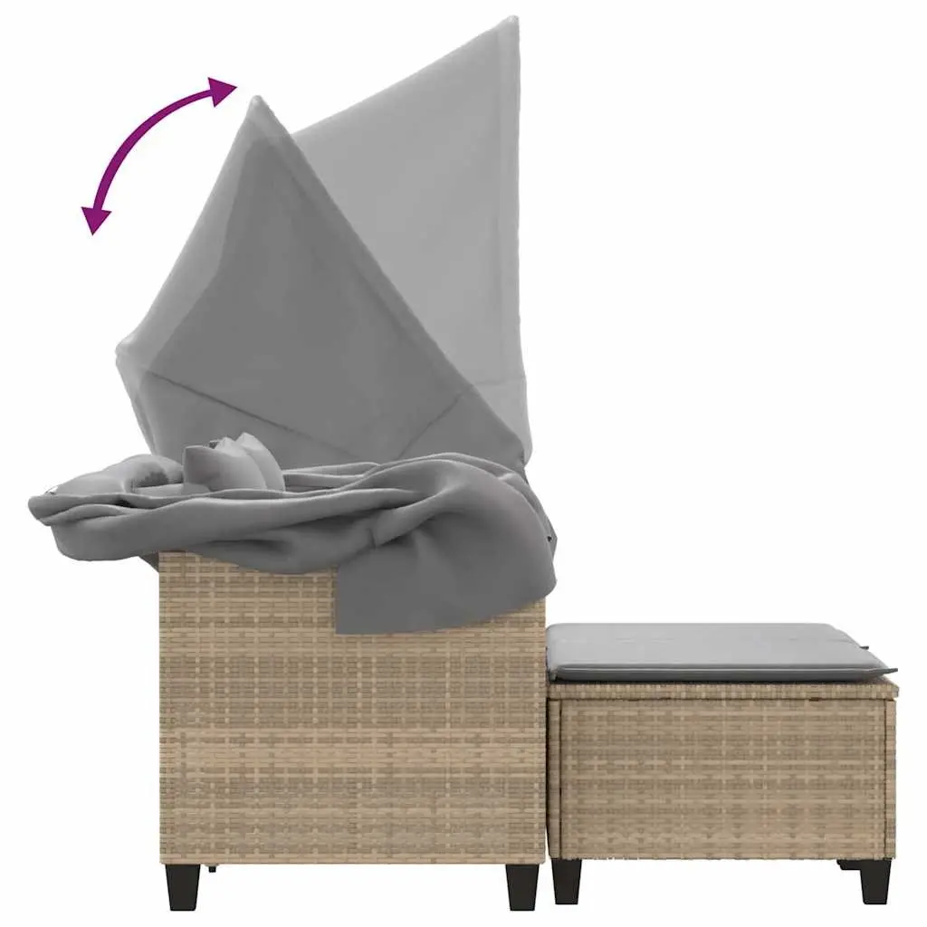 Garden Sofa 2-Seater with Canopy and Stools Beige Outdoor