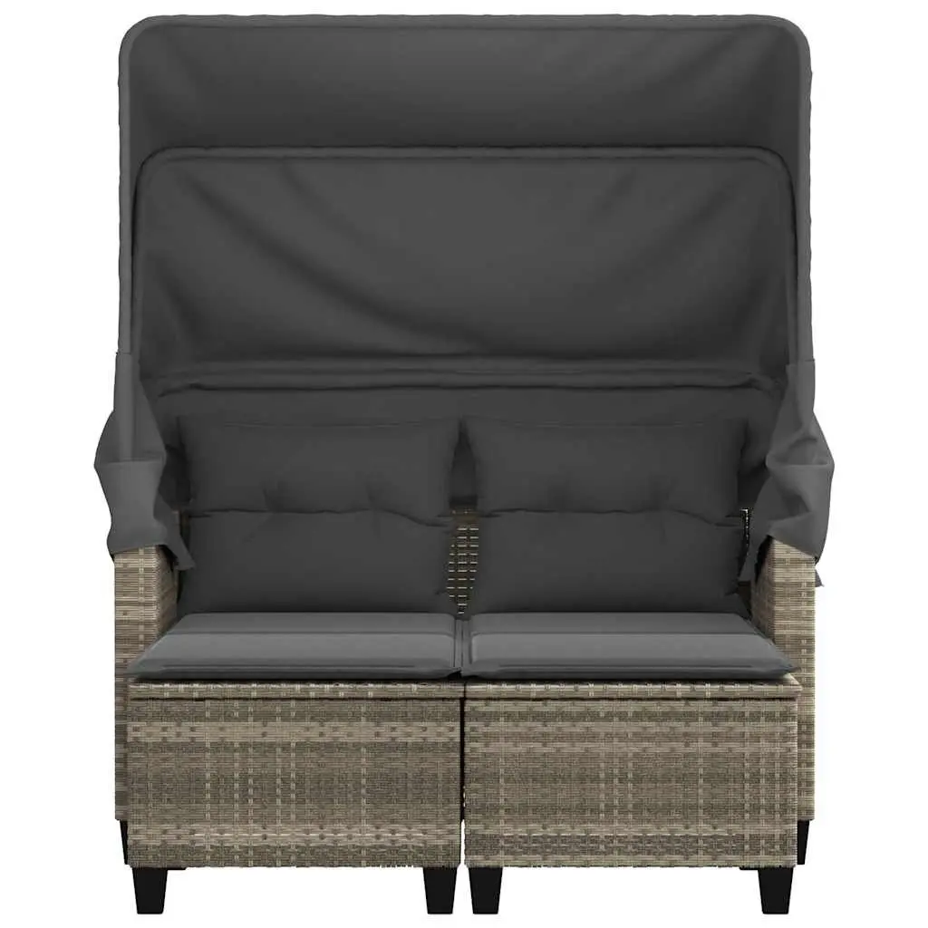 Outdoor Grey Rattan 2-Seater Sofa with Canopy and Stools for Relaxing Garden Patio