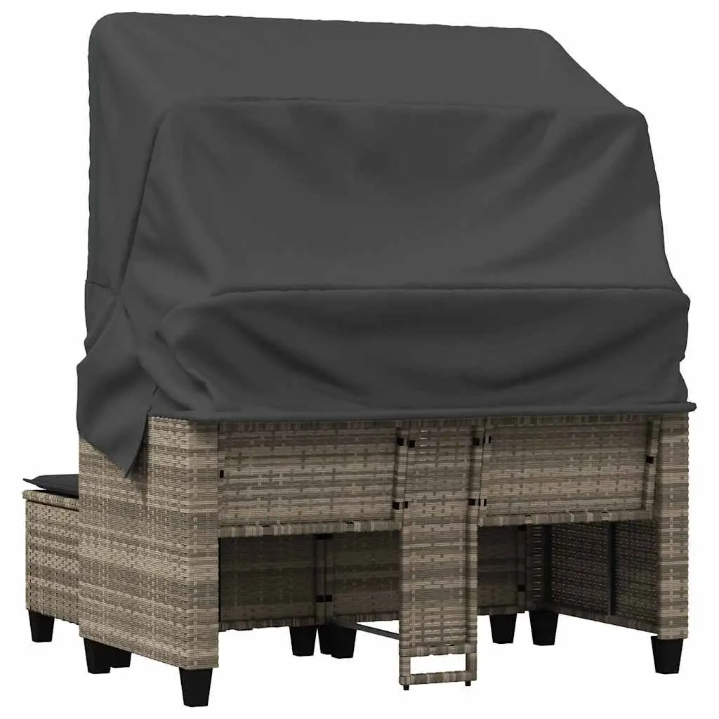 Outdoor Grey Rattan 2-Seater Sofa with Canopy and Stools for Relaxing Garden Patio