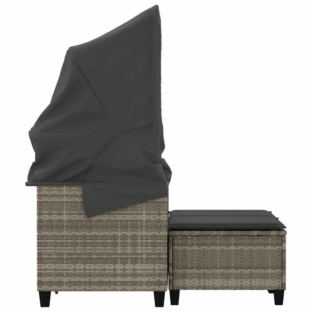 Outdoor Grey Rattan 2-Seater Sofa with Canopy and Stools for Relaxing Garden Patio