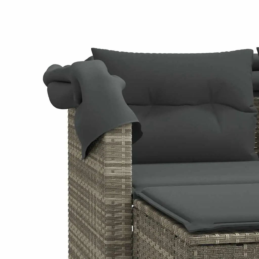 Outdoor Grey Rattan 2-Seater Sofa with Canopy and Stools for Relaxing Garden Patio