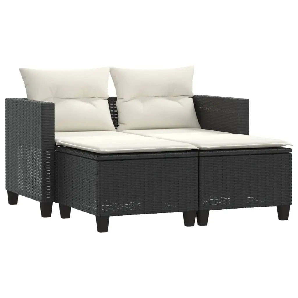 Garden Sofa 2-Seater with Stools Black Poly Rattan Outdoor Patio