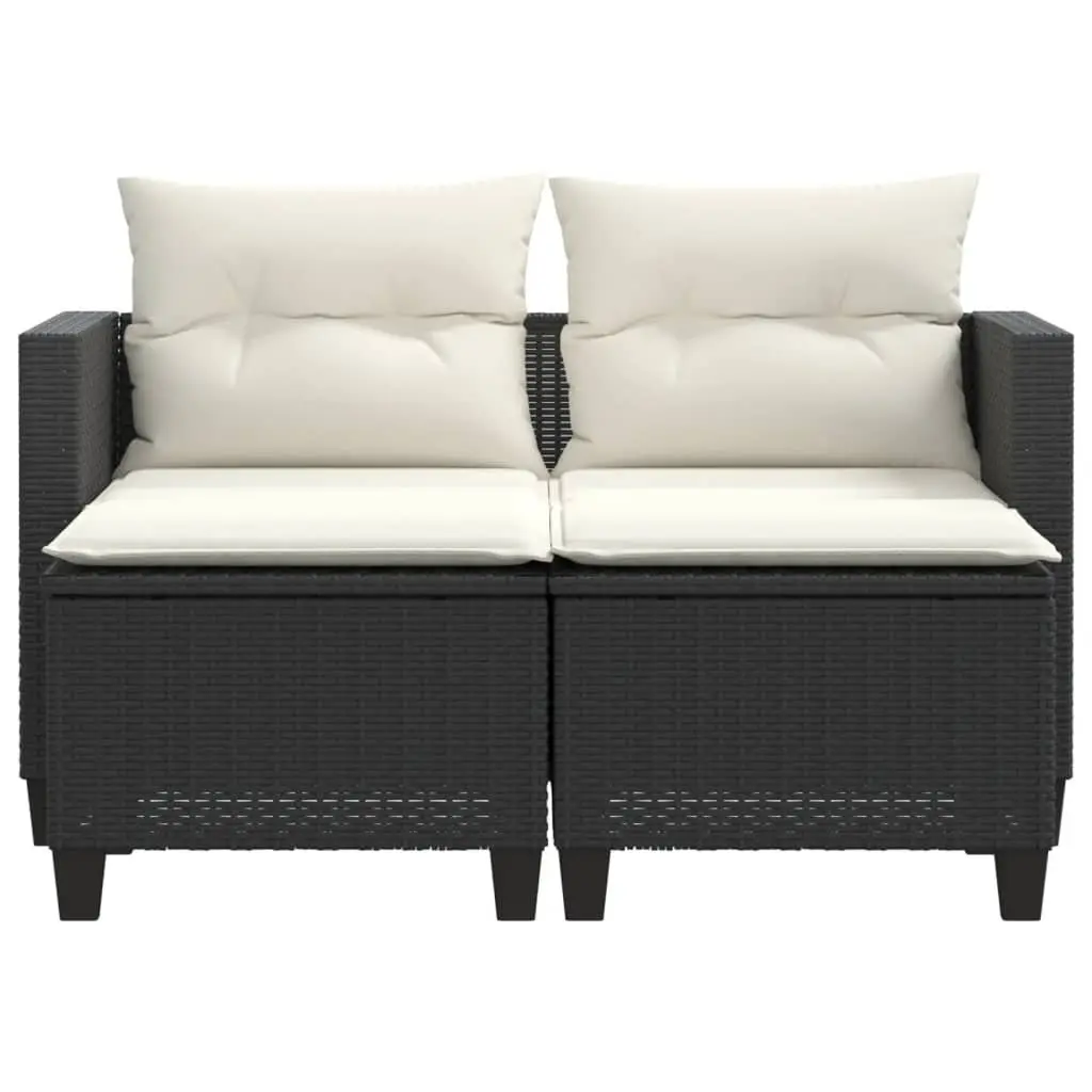 Garden Sofa 2-Seater with Stools Black Poly Rattan Outdoor Patio