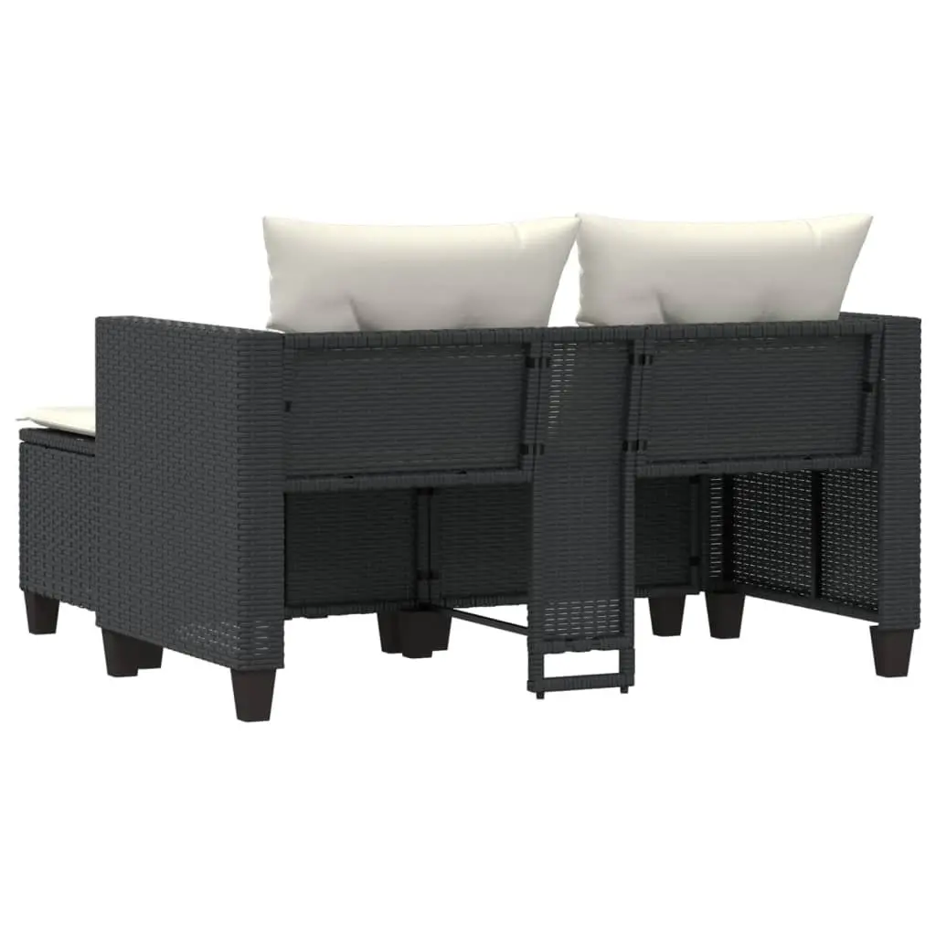 Garden Sofa 2-Seater with Stools Black Poly Rattan Outdoor Patio
