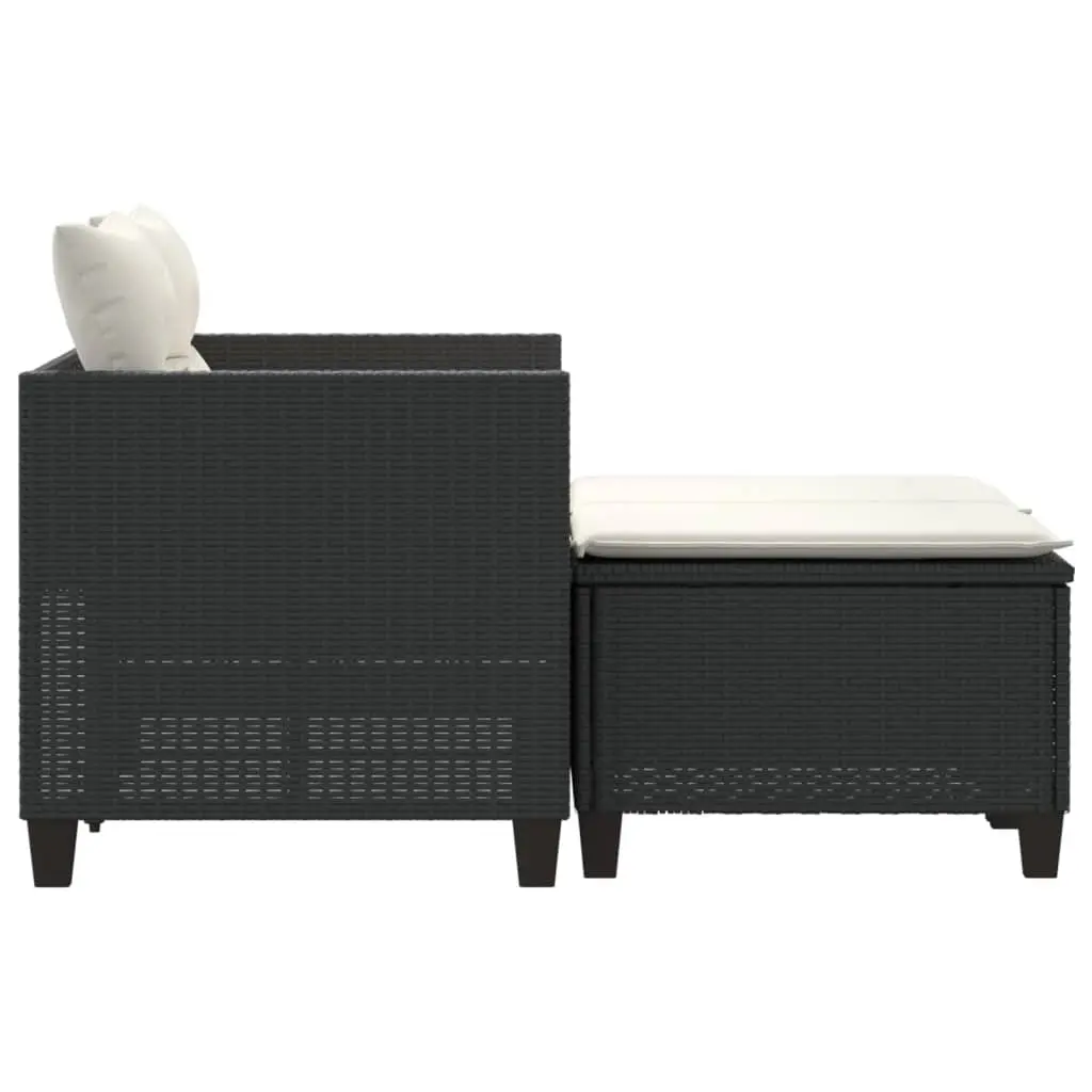 Garden Sofa 2-Seater with Stools Black Poly Rattan Outdoor Patio