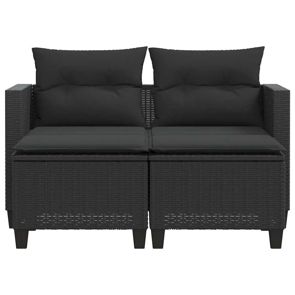 Garden Sofa 2-Seater with Stools Black Outdoor Lounge