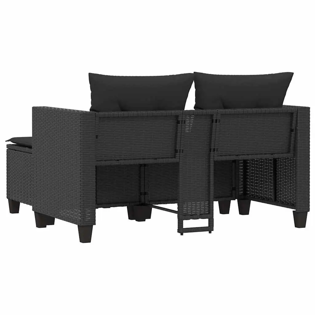 Garden Sofa 2-Seater with Stools Black Outdoor Lounge