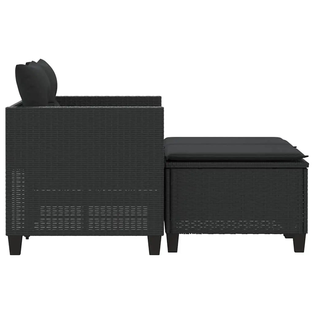 Garden Sofa 2-Seater with Stools Black Outdoor Lounge