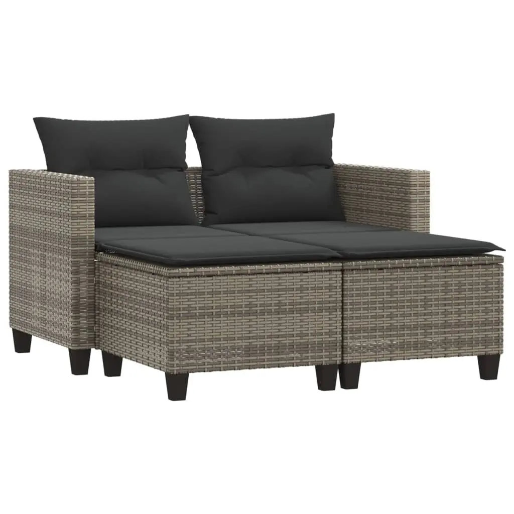 Grey 2-Seater Outdoor Sofa with Stools