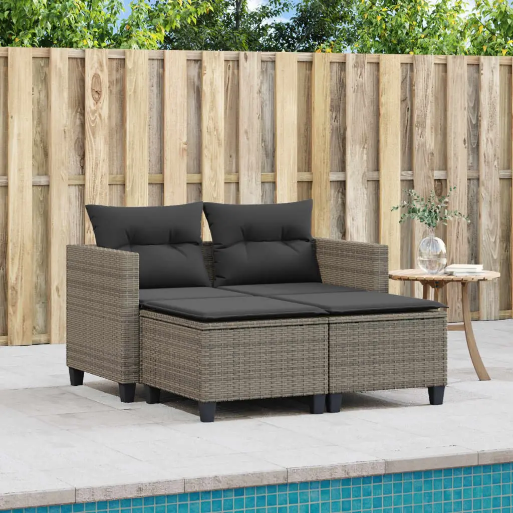 Grey 2-Seater Outdoor Sofa with Stools
