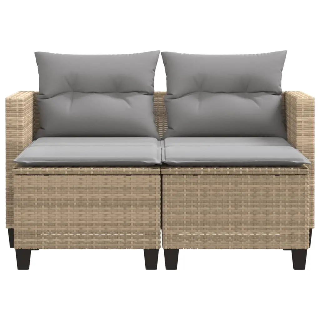 Outdoor 2-Seater Sofa with Stools Beige Poly Rattan Garden Furniture