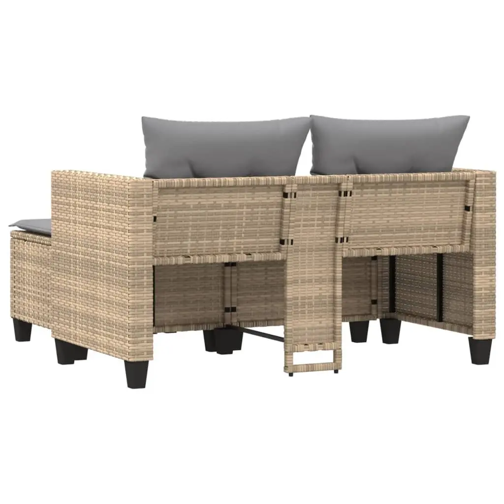 Outdoor 2-Seater Sofa with Stools Beige Poly Rattan Garden Furniture
