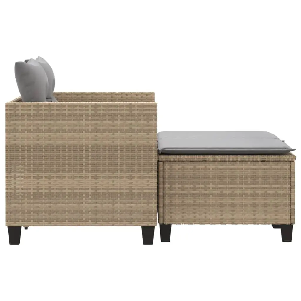 Outdoor 2-Seater Sofa with Stools Beige Poly Rattan Garden Furniture