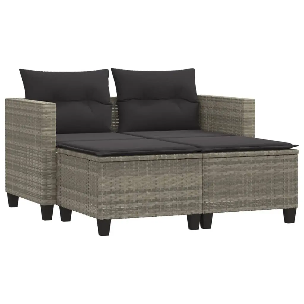 Grey PE Rattan 2-Seater Garden Sofa with Stools