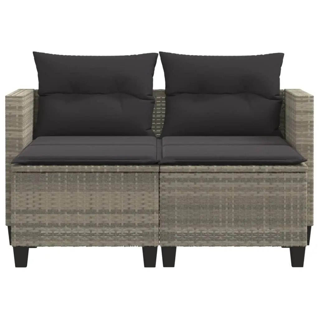Grey PE Rattan 2-Seater Garden Sofa with Stools
