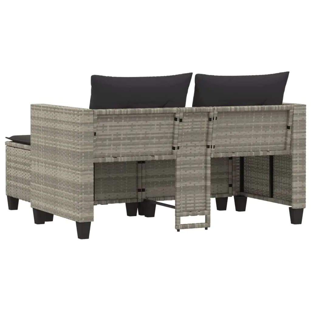Grey PE Rattan 2-Seater Garden Sofa with Stools