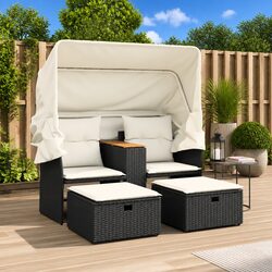 Black 2-Seater Outdoor Sofa with Retractable Canopy