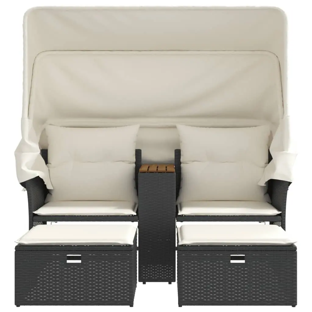 Black 2-Seater Outdoor Sofa with Retractable Canopy