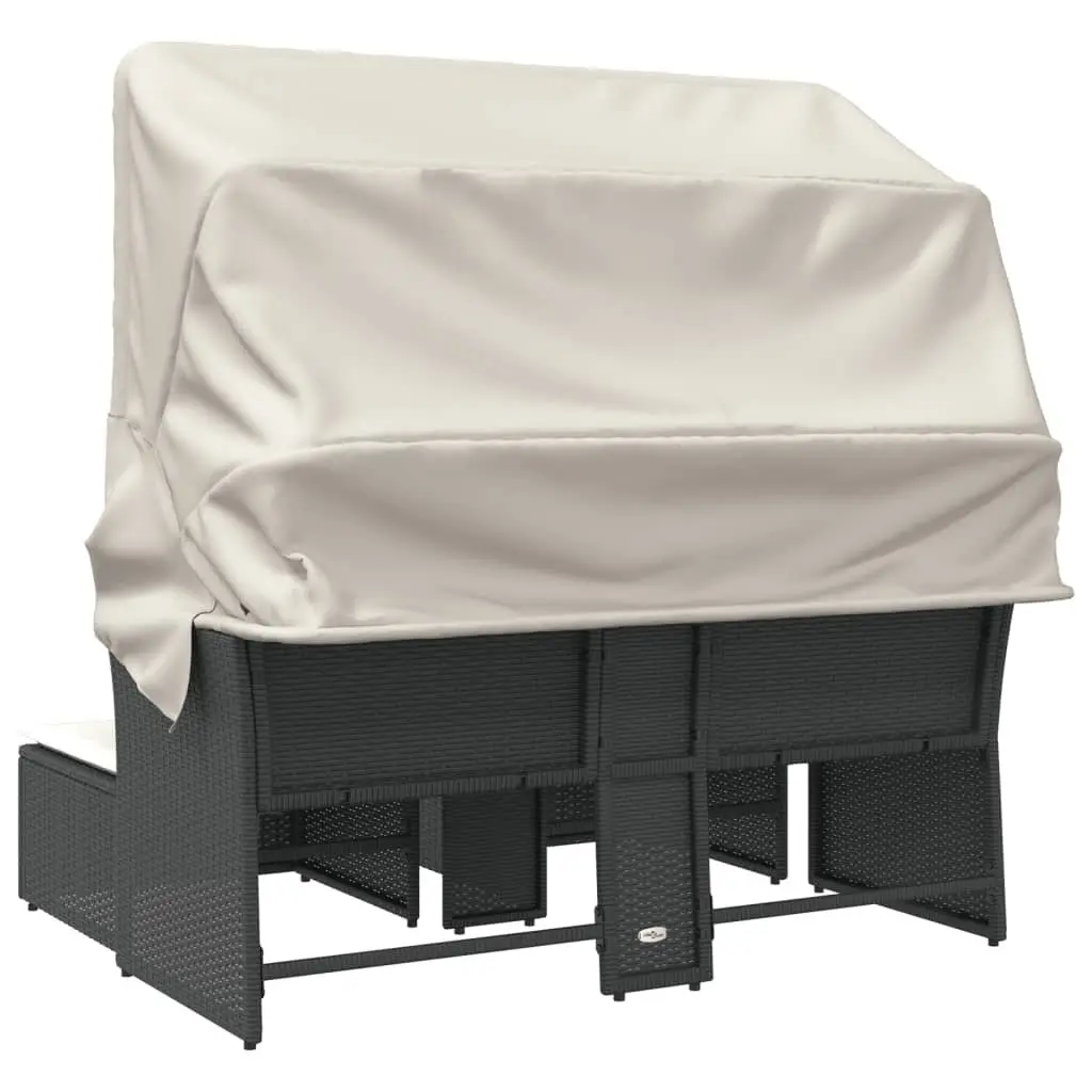 Black 2-Seater Outdoor Sofa with Retractable Canopy
