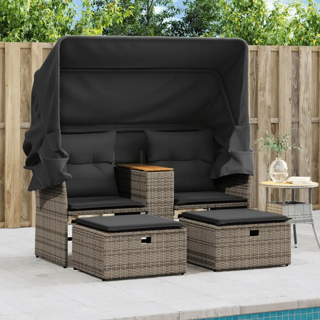 Outdoor 2-Seater Sofa with Canopy and Stools