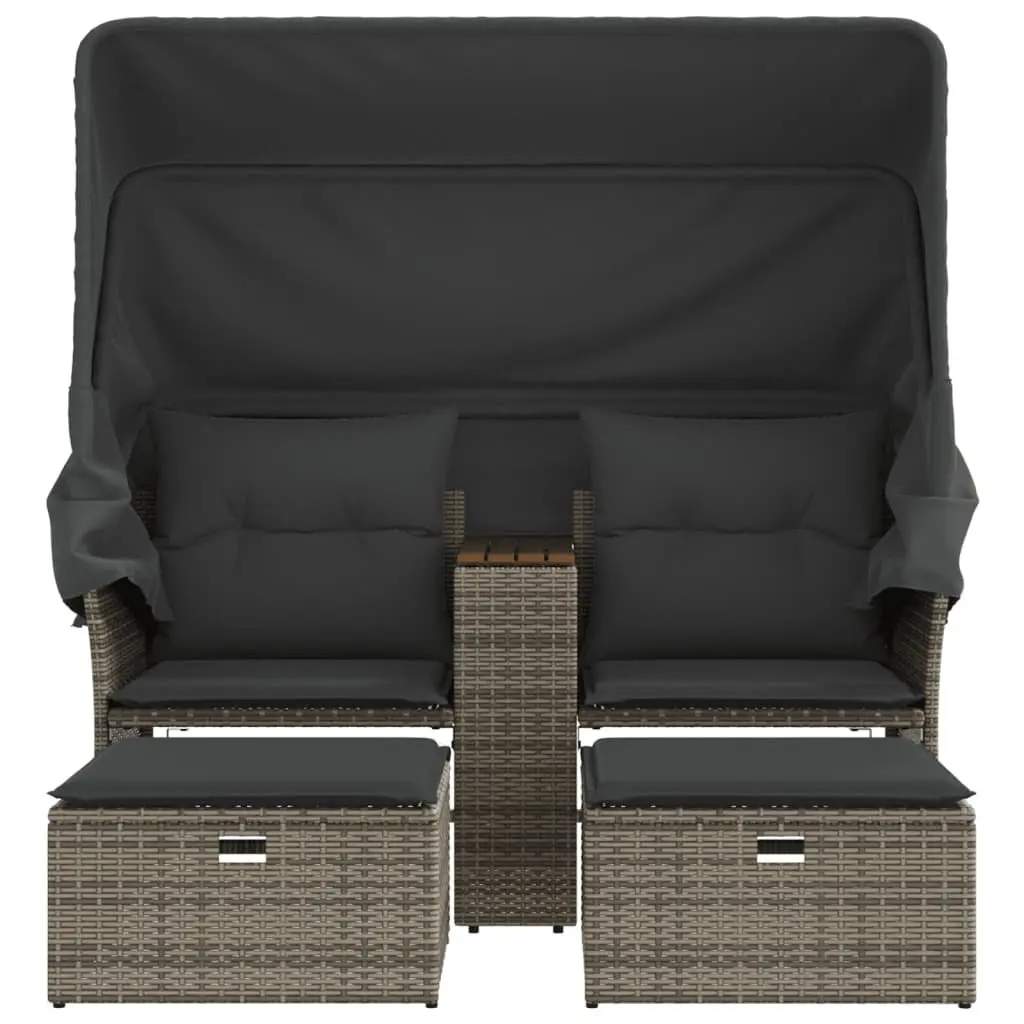 Outdoor 2-Seater Sofa with Canopy and Stools