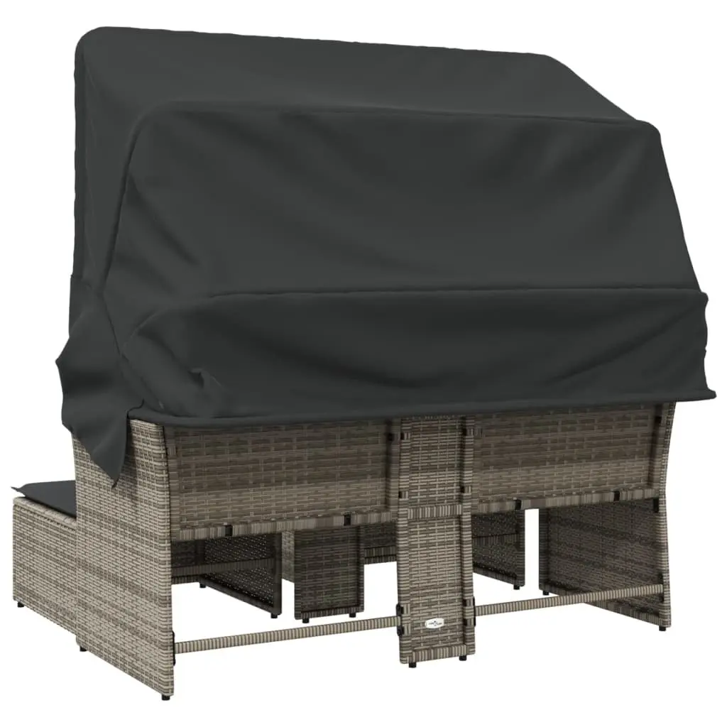 Outdoor 2-Seater Sofa with Canopy and Stools