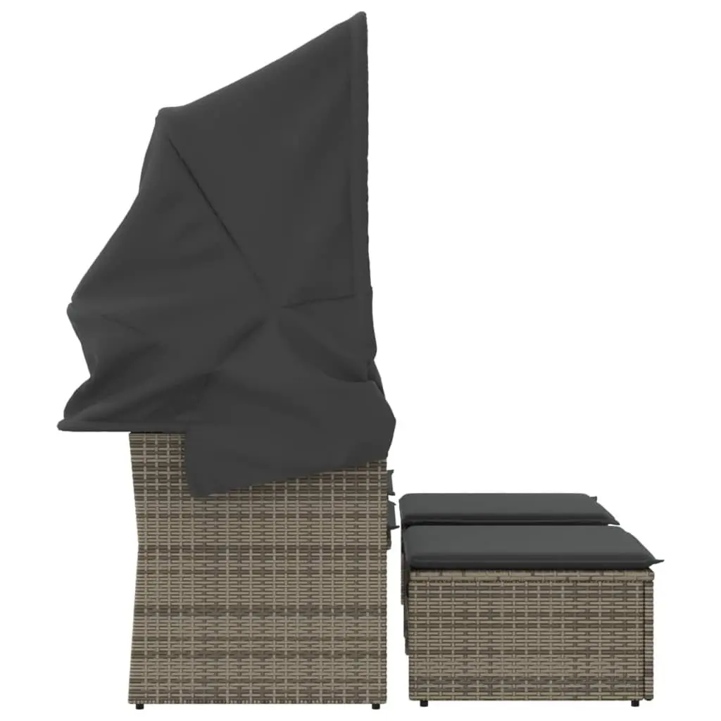 Outdoor 2-Seater Sofa with Canopy and Stools
