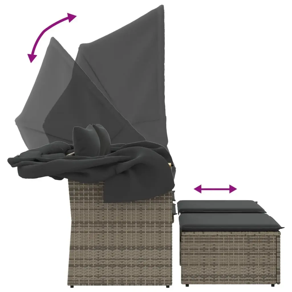 Outdoor 2-Seater Sofa with Canopy and Stools