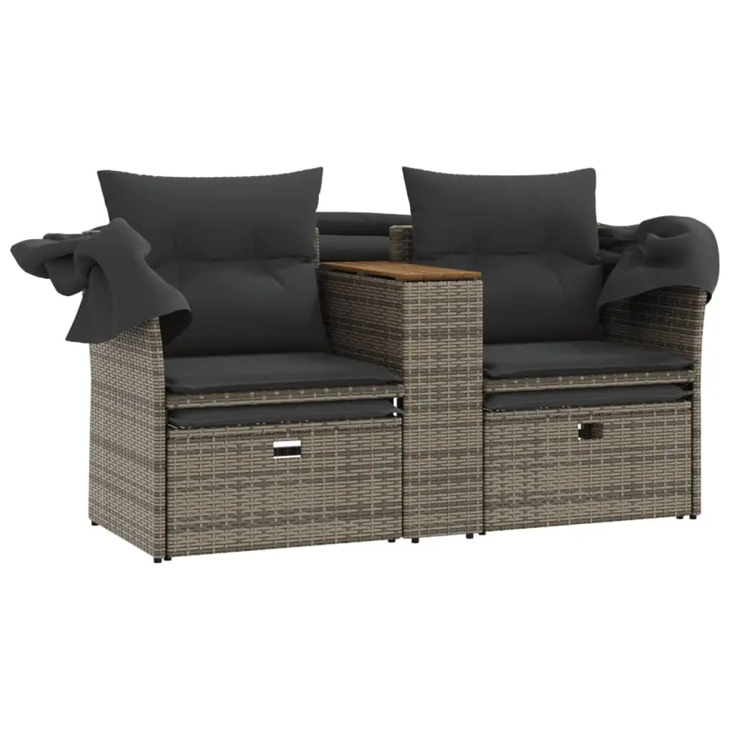 Outdoor 2-Seater Sofa with Canopy and Stools